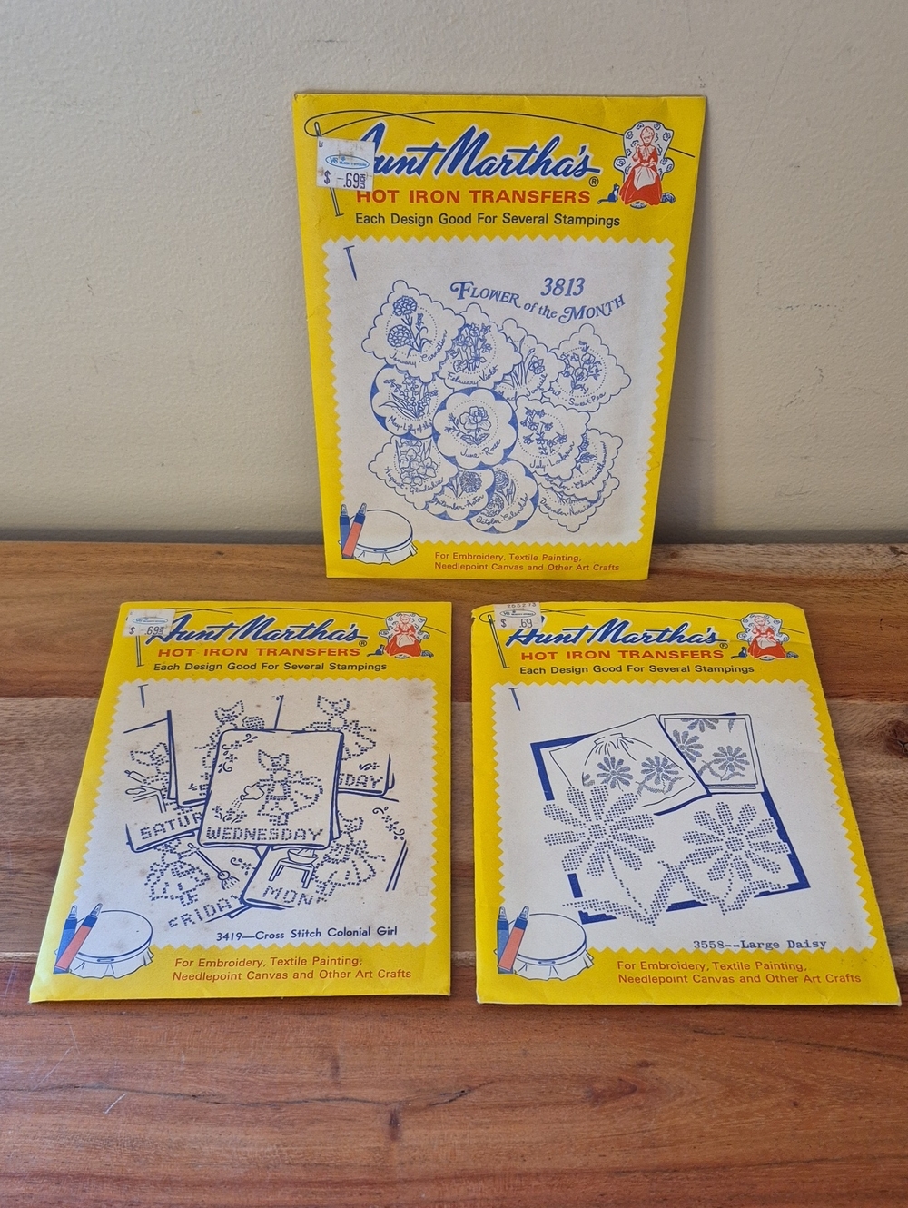 New/ Sealed Aunt Martha's Vintage Hot Iron Transfers - #3558, 3419 & 3813